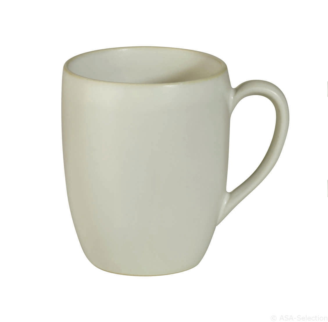 Weiße Tasse mit Henkel, seitliche Perspektive