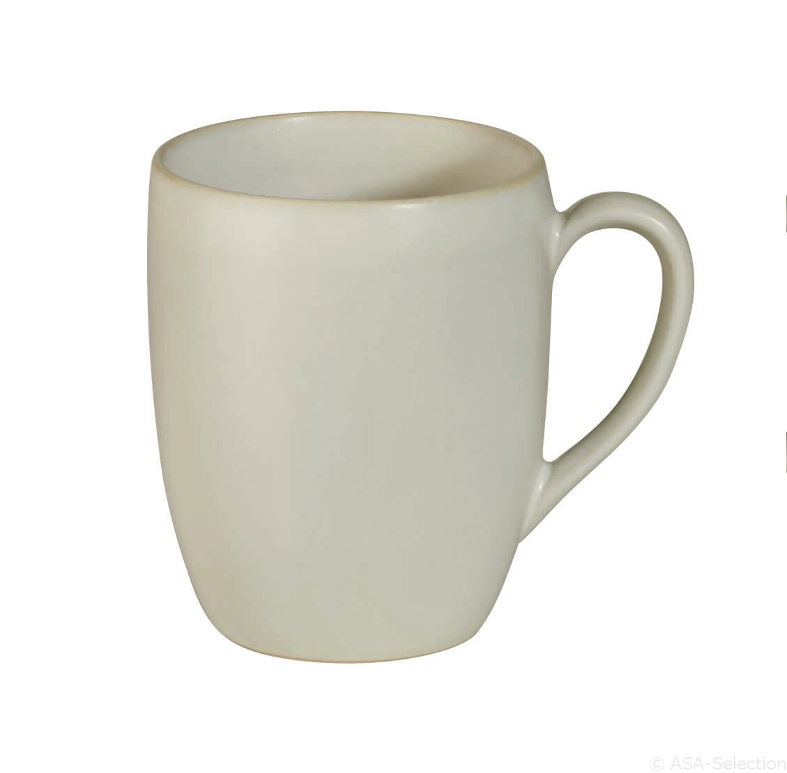 Weiße Tasse mit Henkel, seitliche Perspektive