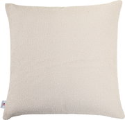 Beiges Outdoor-Kissen in Nahaufnahme, quadratisch, mit strukturierter Oberfläche, Frontalansicht