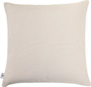 Beiges Outdoor-Kissen in Nahaufnahme, quadratisch, mit strukturierter Oberfläche, Frontalansicht