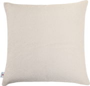Beiges Outdoor-Kissen in Nahaufnahme, quadratisch, mit strukturierter Oberfläche, Frontalansicht