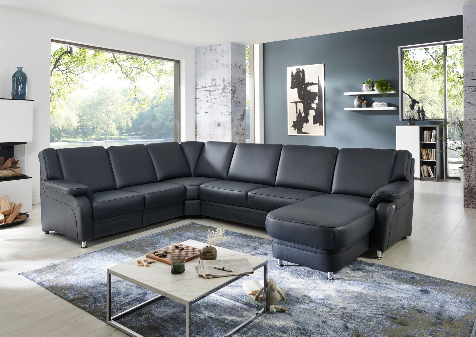 Ecksofa TAULON in einem modernen Wohnzimmer, Perspektive von vorne links