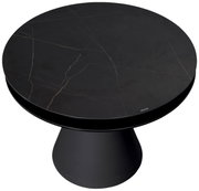 Runder Couchtisch mit schwarzer Marmoroptik, von oben betrachtet.