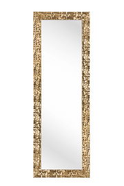 Rechteckiger Spiegel mit goldfarbenem, glitzerndem Rahmen, frontal abgebildet.