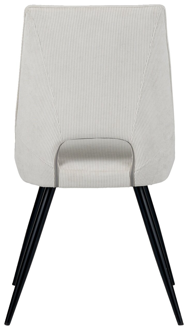 Z2 Stuhl ISAK Rückansicht eines modernen Stuhls mit hellgrauem Stoffbezug und schwarzen Metallbeinen.