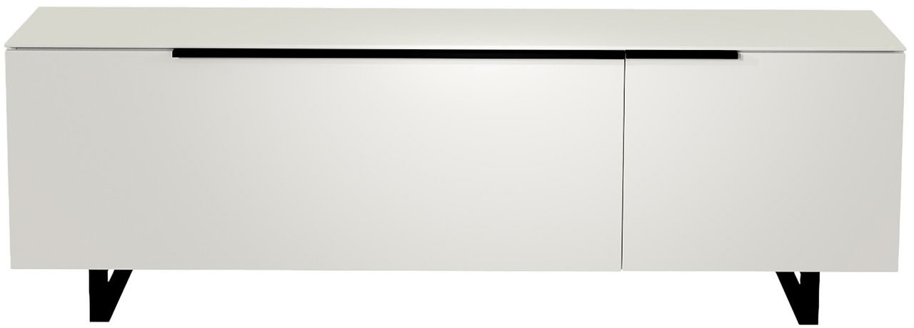 Modernes weißes TV-Lowboard mit schwarzen Beinen, Frontalansicht