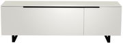 Modernes weißes TV-Lowboard mit schwarzen Beinen, Frontalansicht