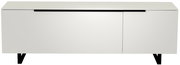 Modernes weißes TV-Lowboard mit schwarzen Beinen, Frontalansicht