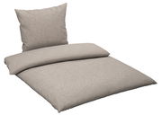 Beige Wendebettwäsche-Set mit Kissen und Decke, seitliche Perspektive