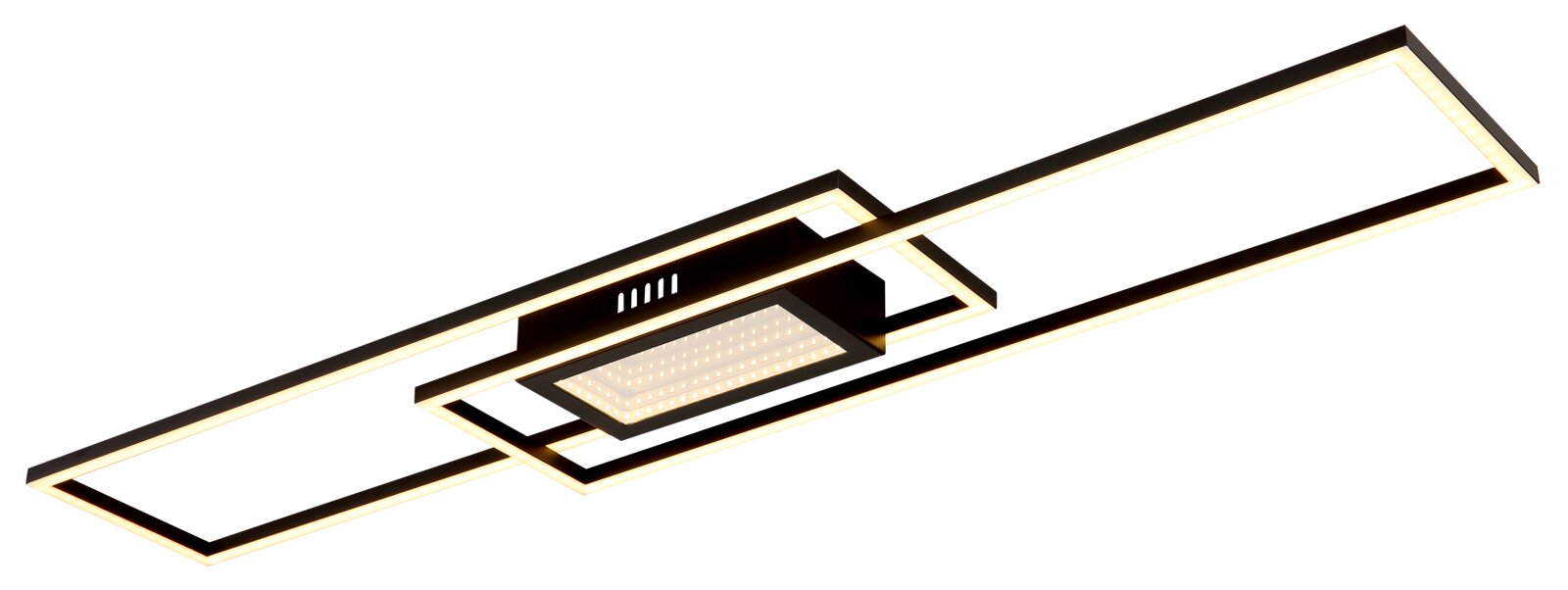 Moderne rechteckige Deckenleuchte mit LED-Beleuchtung, seitliche Perspektive