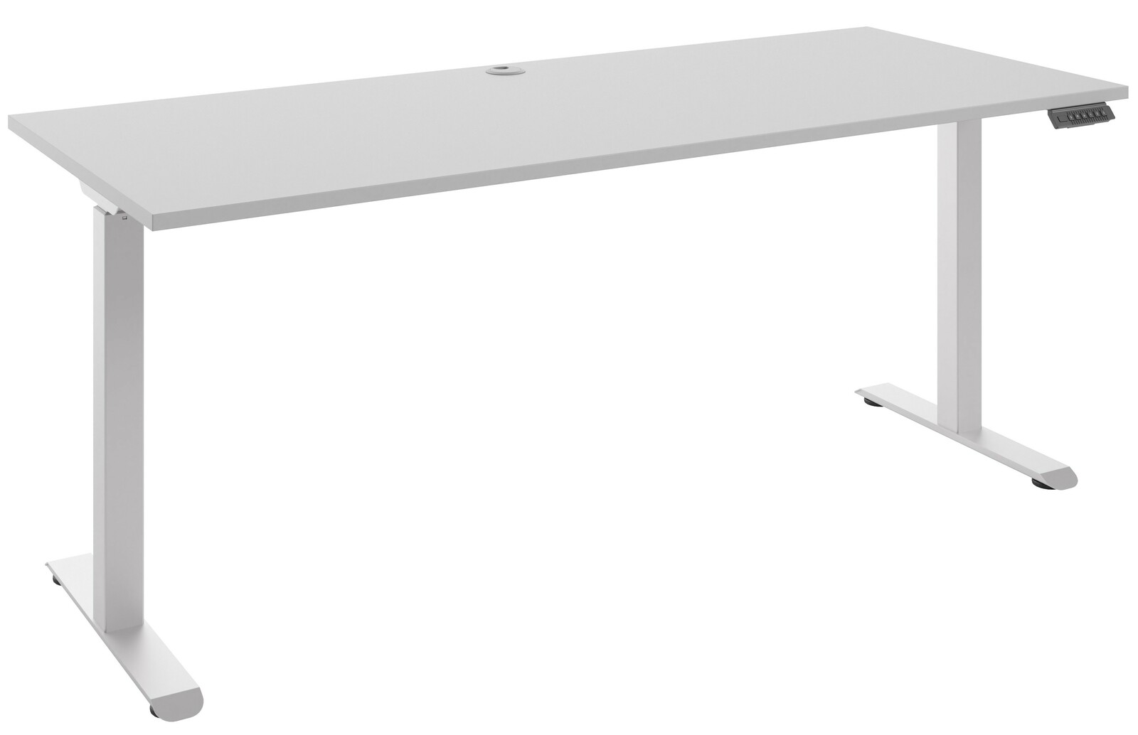Manjana E-Schreibtisch 1-motorig OHIO Moderner, höhenverstellbarer E-Schreibtisch in Weiß, seitliche Perspektive