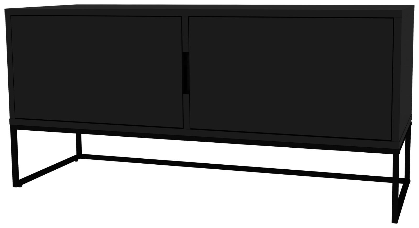 Schwarzes TV-Lowboard mit zwei Türen, seitliche Perspektive