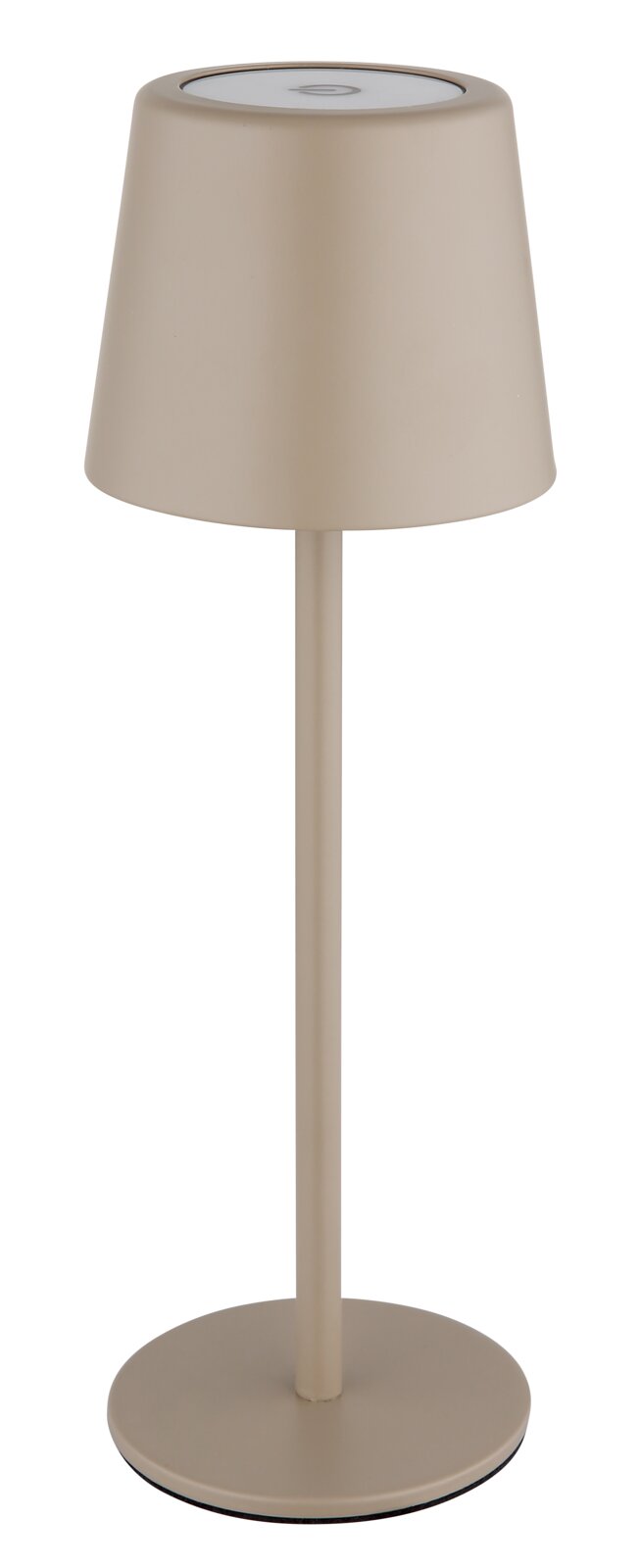 Moderne Tischleuchte in Beige, seitliche Perspektive