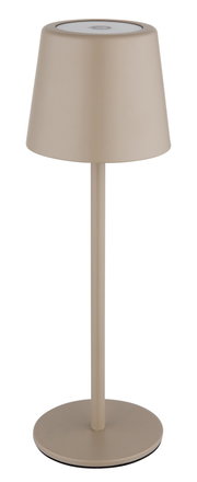 Moderne Tischleuchte in Beige, seitliche Perspektive