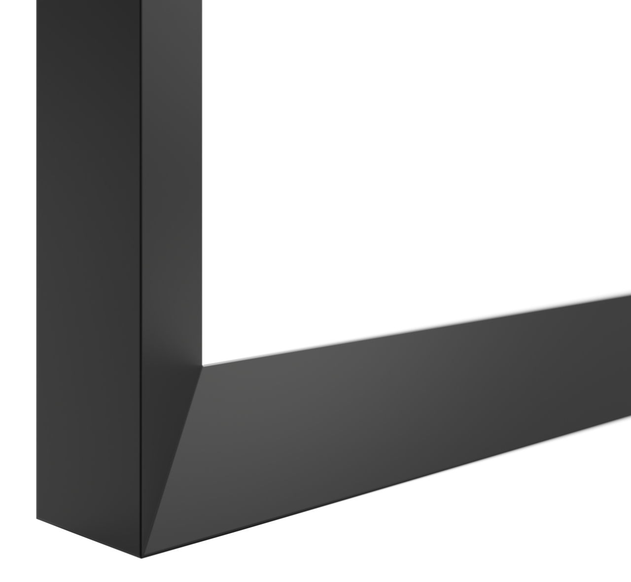 Nahaufnahme einer schwarzen Tischkante in perspektivischer Ansicht