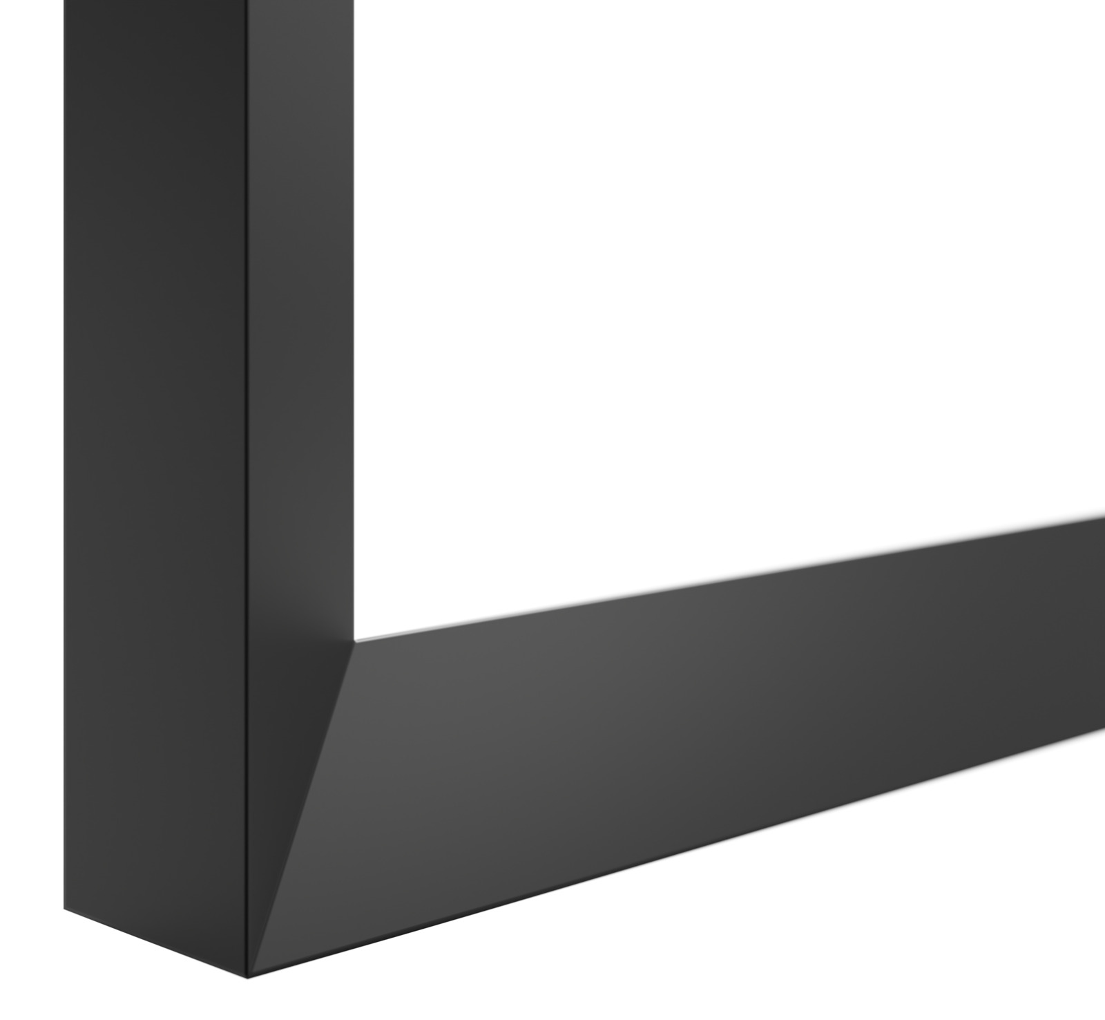 Nahaufnahme einer schwarzen Tischkante in perspektivischer Ansicht