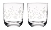 Zwei Wassergläser mit weihnachtlichen Motiven, frontal abgebildet.