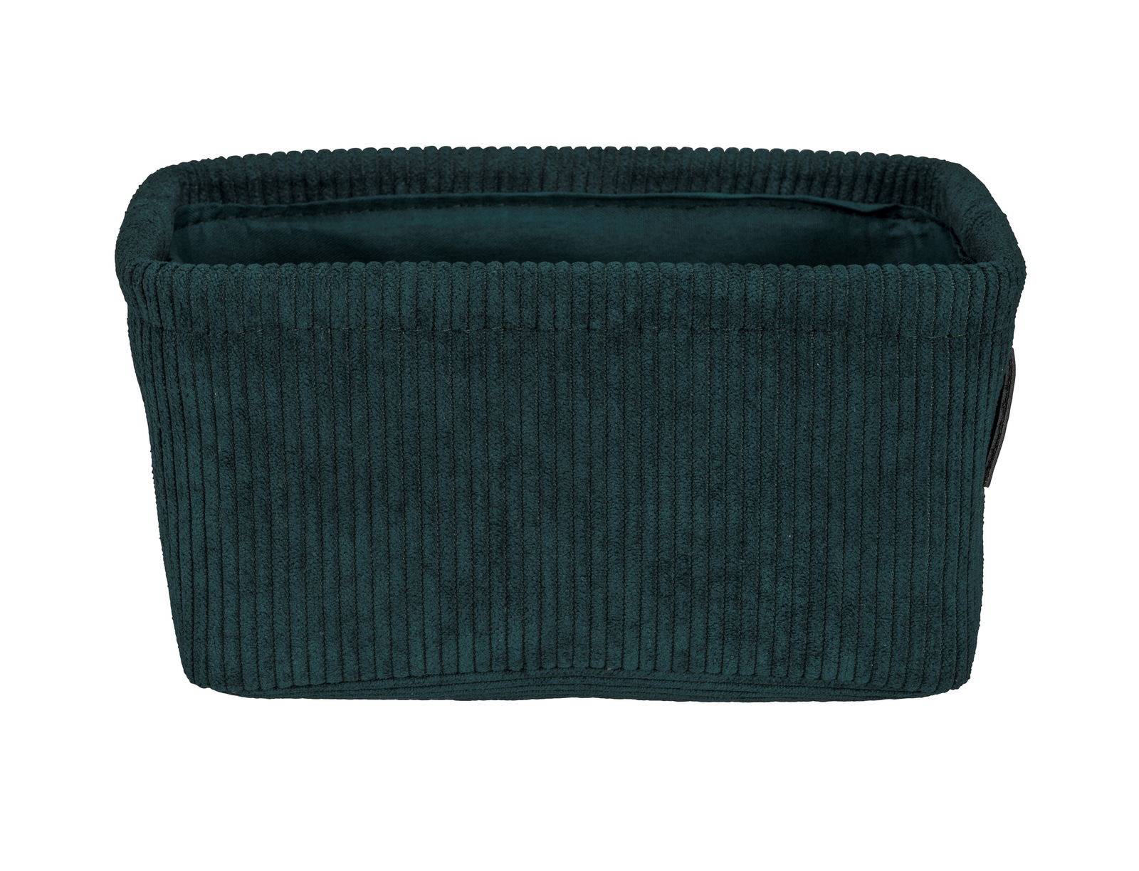 Dunkelgrüner Badkorb Anela mini, rechteckig, aus geripptem Stoff, Frontalansicht