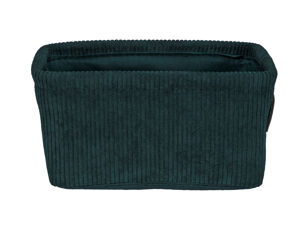 Dunkelgrüner Badkorb Anela mini, rechteckig, aus geripptem Stoff, Frontalansicht