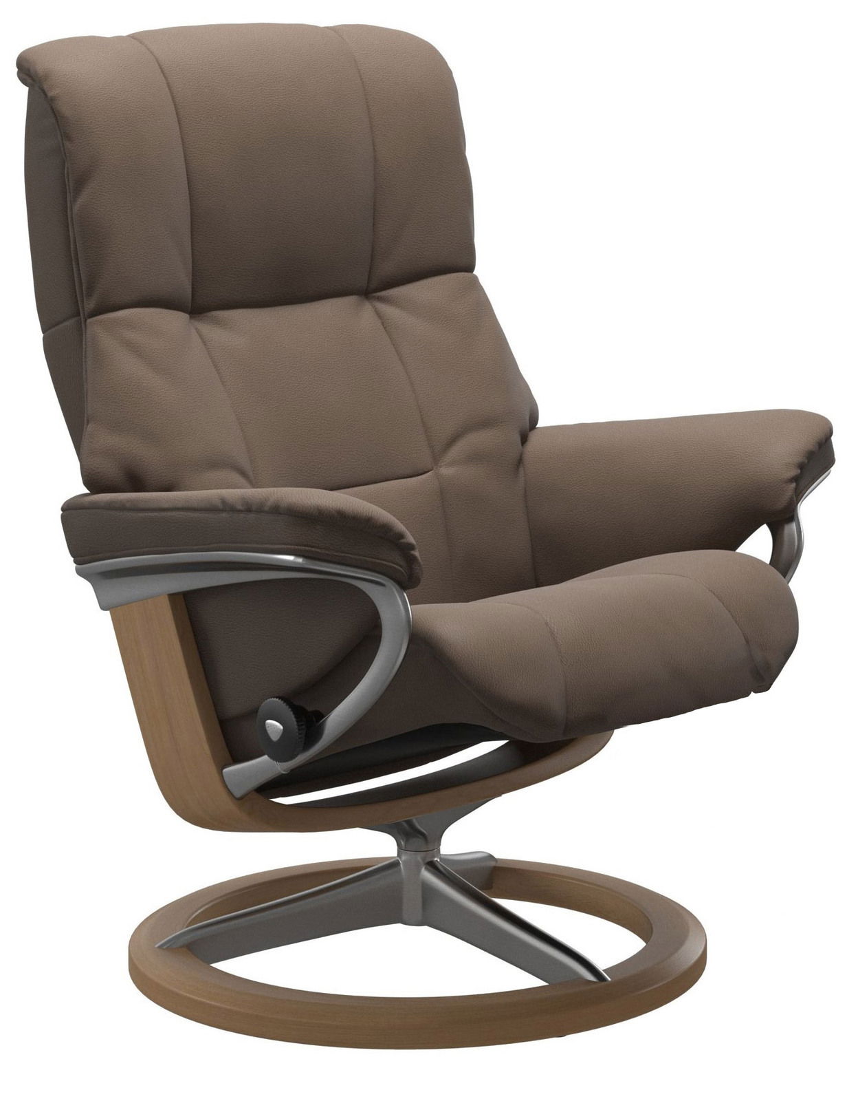 Bequemer brauner Einzelsessel mit modernem Design, seitliche Perspektive