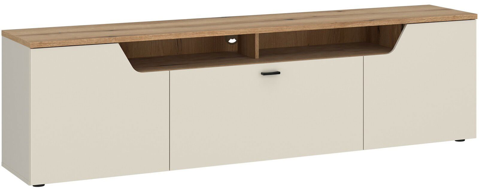 Z2 TV-Lowboard CUT OUT TV-Lowboard in Holzoptik mit cremefarbenen Fronten, frontal betrachtet
