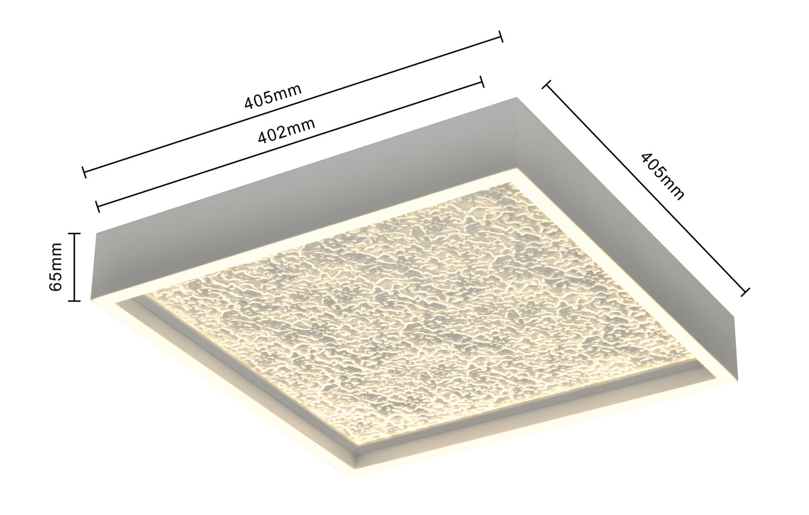 LED-plafondlamp in vierkante vorm met een gestructureerd lichtveld, zijaanzicht