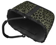 Leopardenmuster-Tasche mit schwarzem Griff, von oben betrachtet