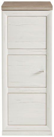 Schmaler Aktenschrank 3OH in heller Holzoptik, Frontalansicht