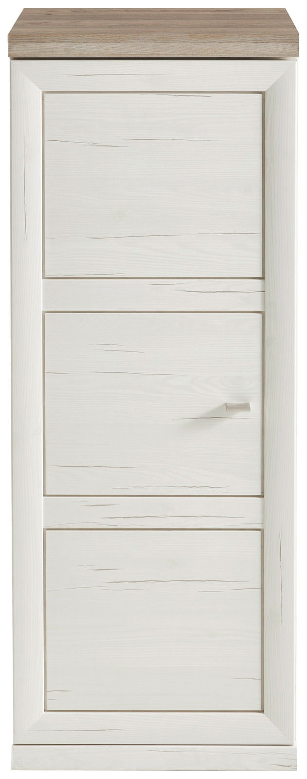 Schmaler Aktenschrank 3OH in heller Holzoptik, Frontalansicht