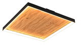 Moderne Deckenleuchte mit Holzoptik, seitliche Perspektive