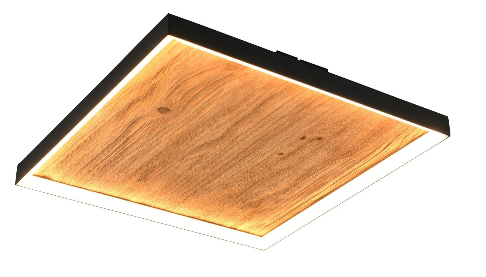 Moderne Deckenleuchte mit Holzoptik, seitliche Perspektive