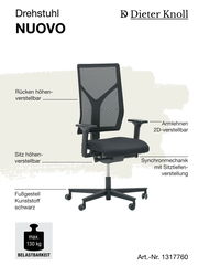Moderner Drehstuhl mit höhenverstellbarer Rückenlehne, 2D-verstellbaren Armlehnen und Synchronmechanik, seitliche Perspektive.