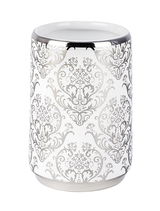 Keramik Zahnputzbecher im Barockstil mit silbernem Rand und elegantem Muster, Frontalansicht