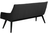 Rückansicht einer modernen schwarzen Bank mit schrägen Beinen