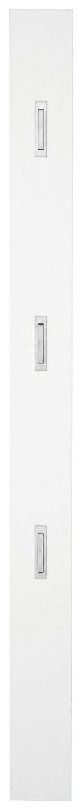 Weißes Garderobenpaneel mit drei Haken, Frontalansicht
