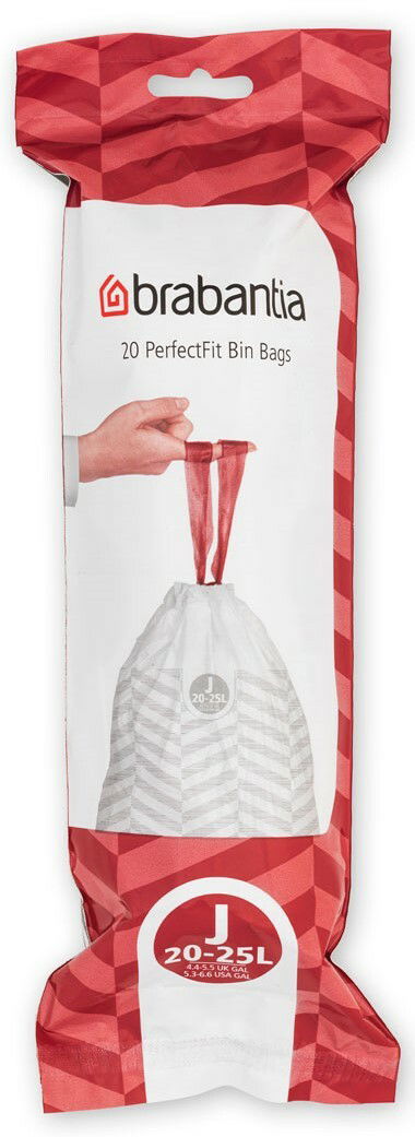 Verpackung von Brabantia Müllbeuteln, 20-25 Liter, mit rotem Design, Vorderansicht