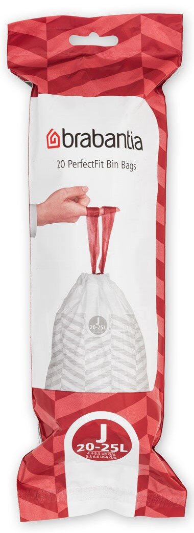 Verpackung von Brabantia Müllbeuteln, 20-25 Liter, mit rotem Design, Vorderansicht