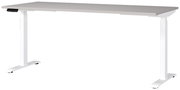 Moderner E-Schreibtisch 180x80 cm mit weißem Gestell und grauer Tischplatte, seitliche Perspektive