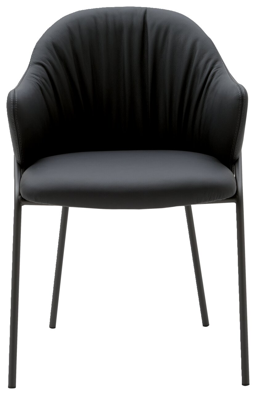 Moderner schwarzer Armlehnstuhl aus Leder, Vorderansicht