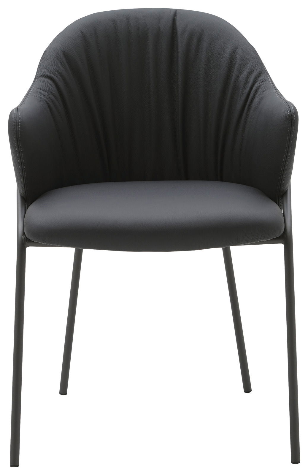 Moderner schwarzer Armlehnstuhl aus Leder, Vorderansicht