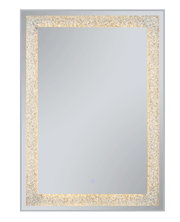 Rechteckiger Wandspiegel mit breitem silbernem Rahmen und glitzerndem Goldrand, Frontalansicht