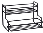 Schwarzes dreistufiges Metallregal, seitliche Perspektive