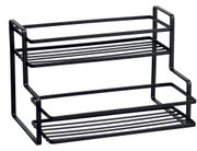 Schwarzes dreistufiges Metallregal, seitliche Perspektive