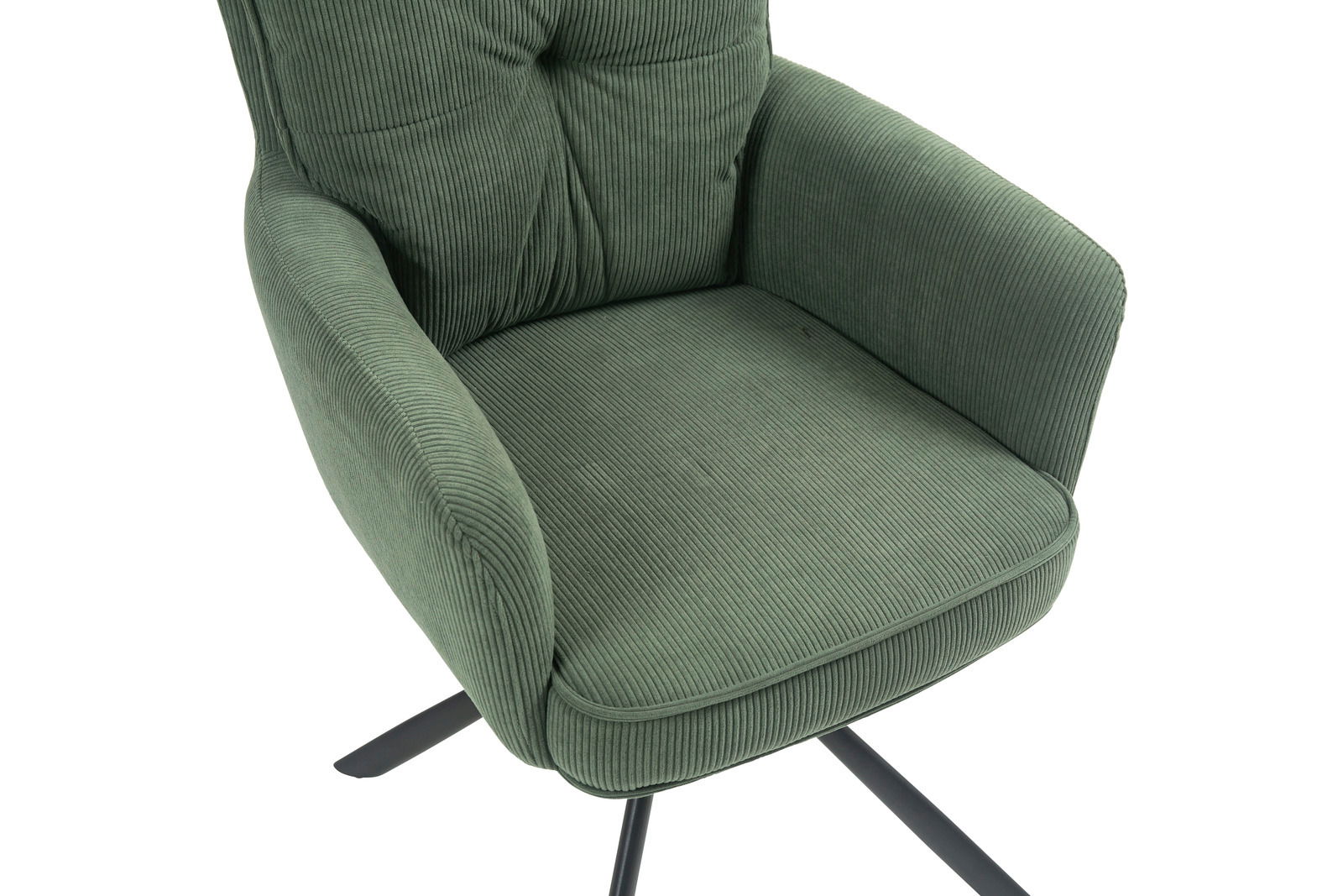 Landscape Sessel POINT Grüner Sessel mit geripptem Stoffbezug, von oben fotografiert, auf schwarzem Metallgestell.