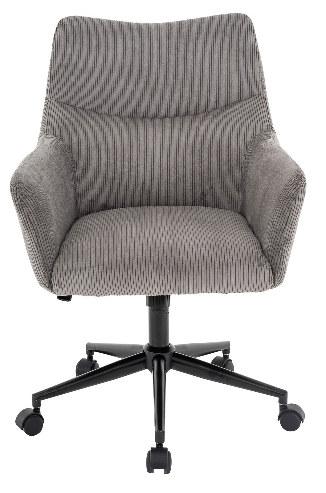 Grauer Drehstuhl mit Armlehnen, Vorderansicht