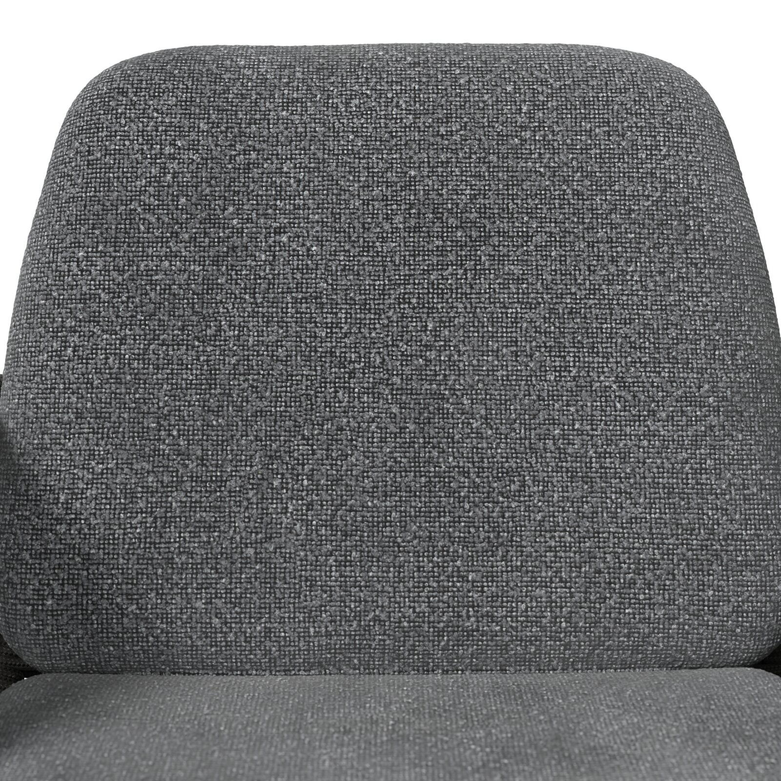 Dieter Knoll Armlehnstuhl DUE Graues, gepolstertes Sitzmöbel mit strukturierter Stoffoberfläche, frontal aus der Vorderansicht fotografiert.