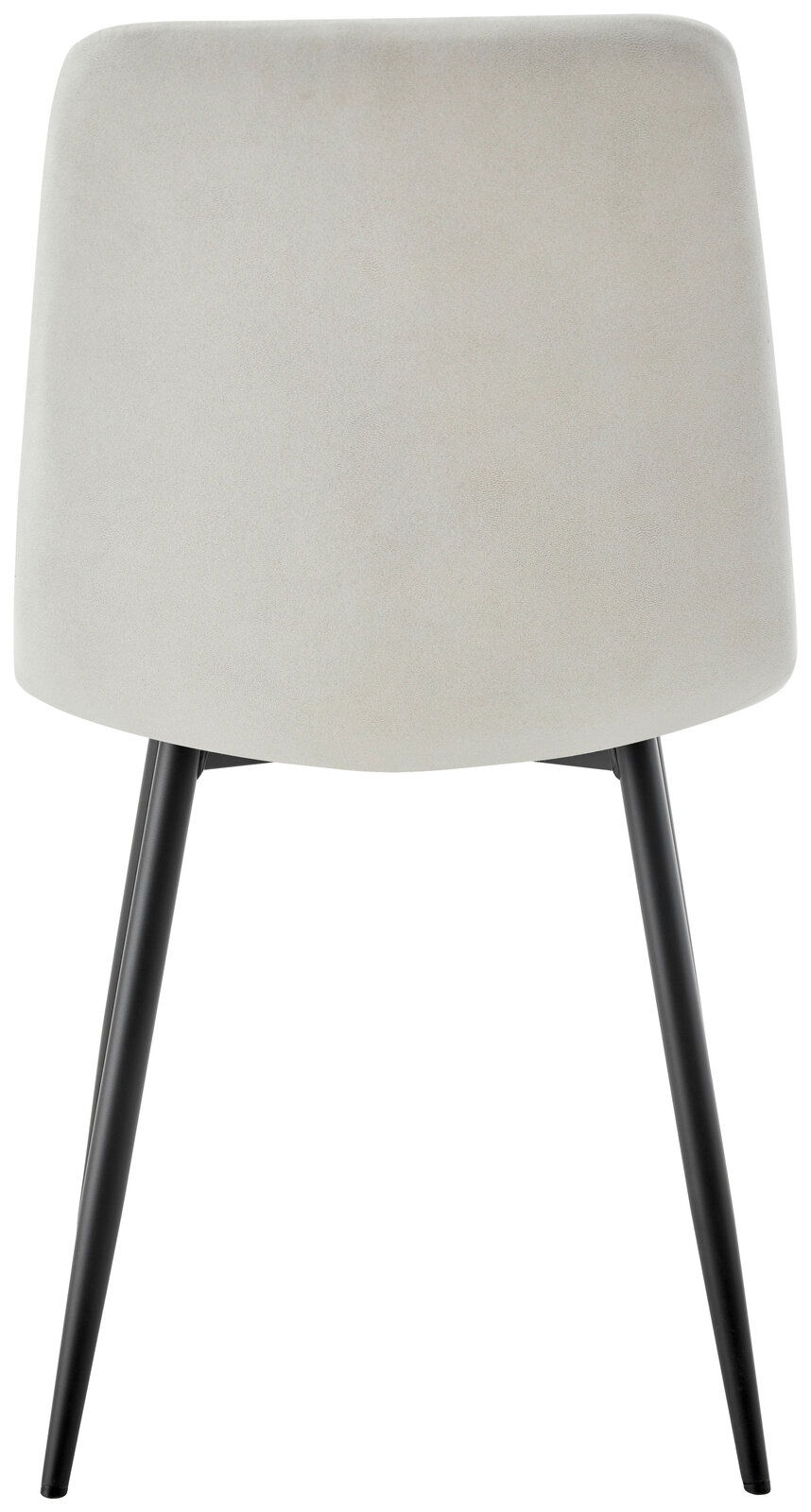 Rückansicht eines modernen Stuhls mit hellgrauer Rückenlehne und schwarzen Beinen.
