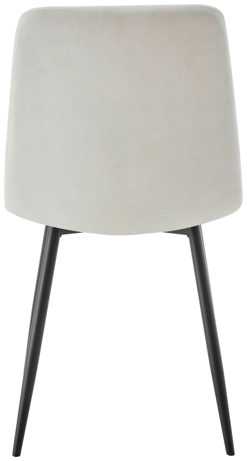 Rückansicht eines modernen Stuhls mit hellgrauer Rückenlehne und schwarzen Beinen.