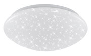 Runde LED-Deckenleuchte aus weißem Kunststoff mit funkelndem Sternenhimmel-Effekt, seitliche Perspektive.