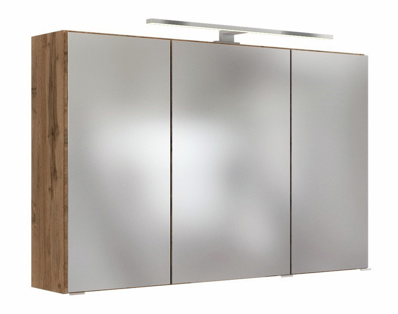 XORA Spiegelschrank PIENZA Moderner Spiegelschrank mit drei Türen und Holzrahmen, seitliche Perspektive